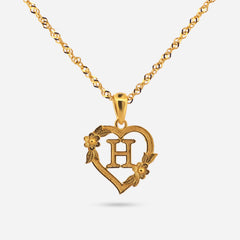 22K Gold Heart "H" Initial Pendant