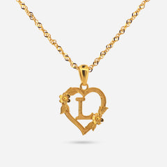 22K Gold Heart "L" Initial Pendant