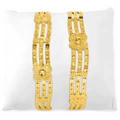 22K Gold Wavy Floral Bangles - Set of 2