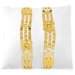 22K Gold Wavy Floral Bangles - Set of 2