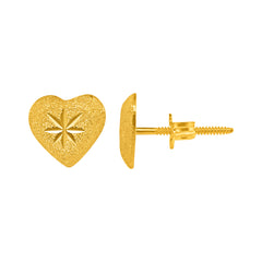 22K Gold Sand Heart Stud Earrings