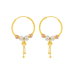 22K Gold Tri-Tone Bali Earrings
