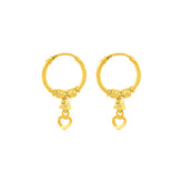 22K Gold Heart Bali Earrings