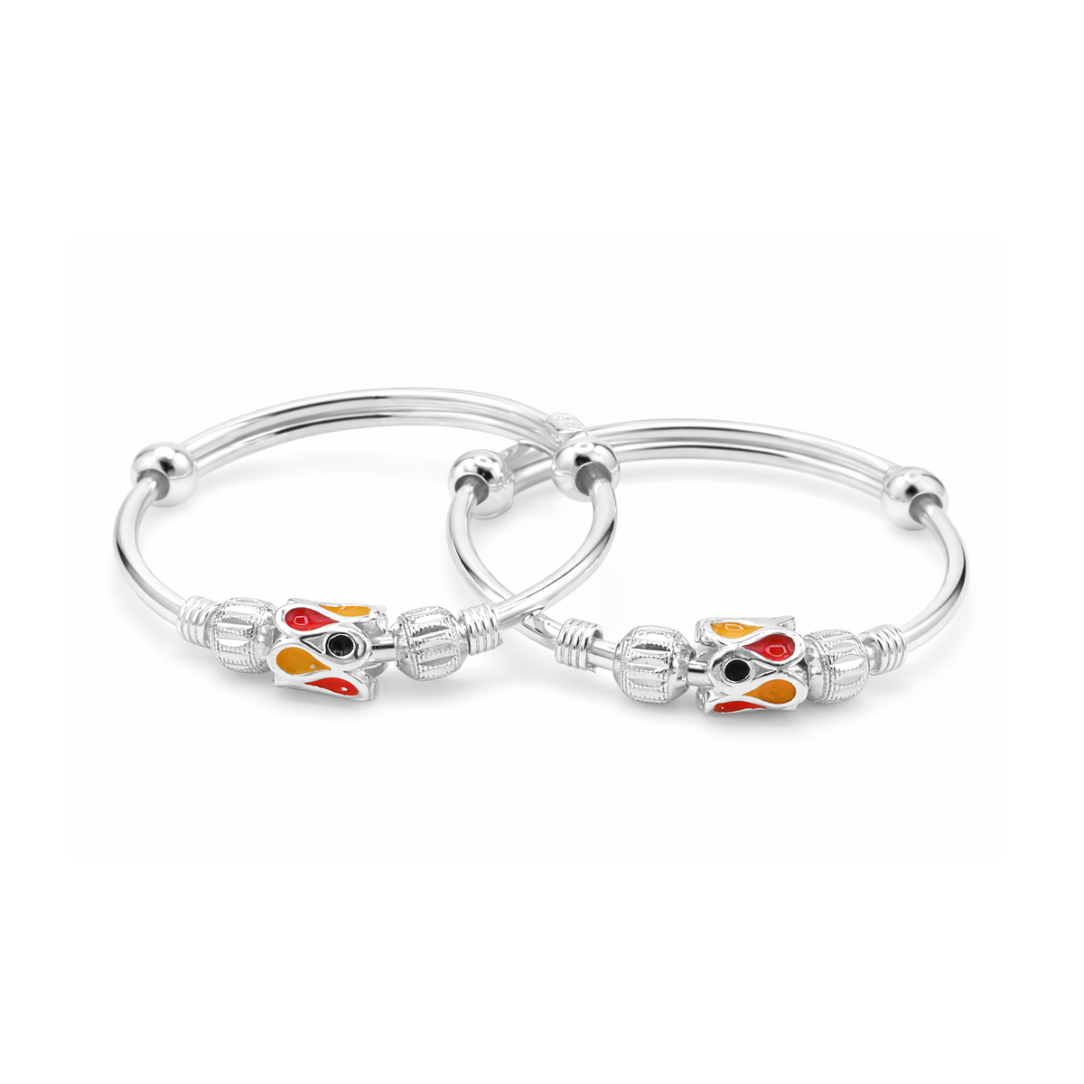 Silver Meenakari Motif Baby Kadas - Set of 2