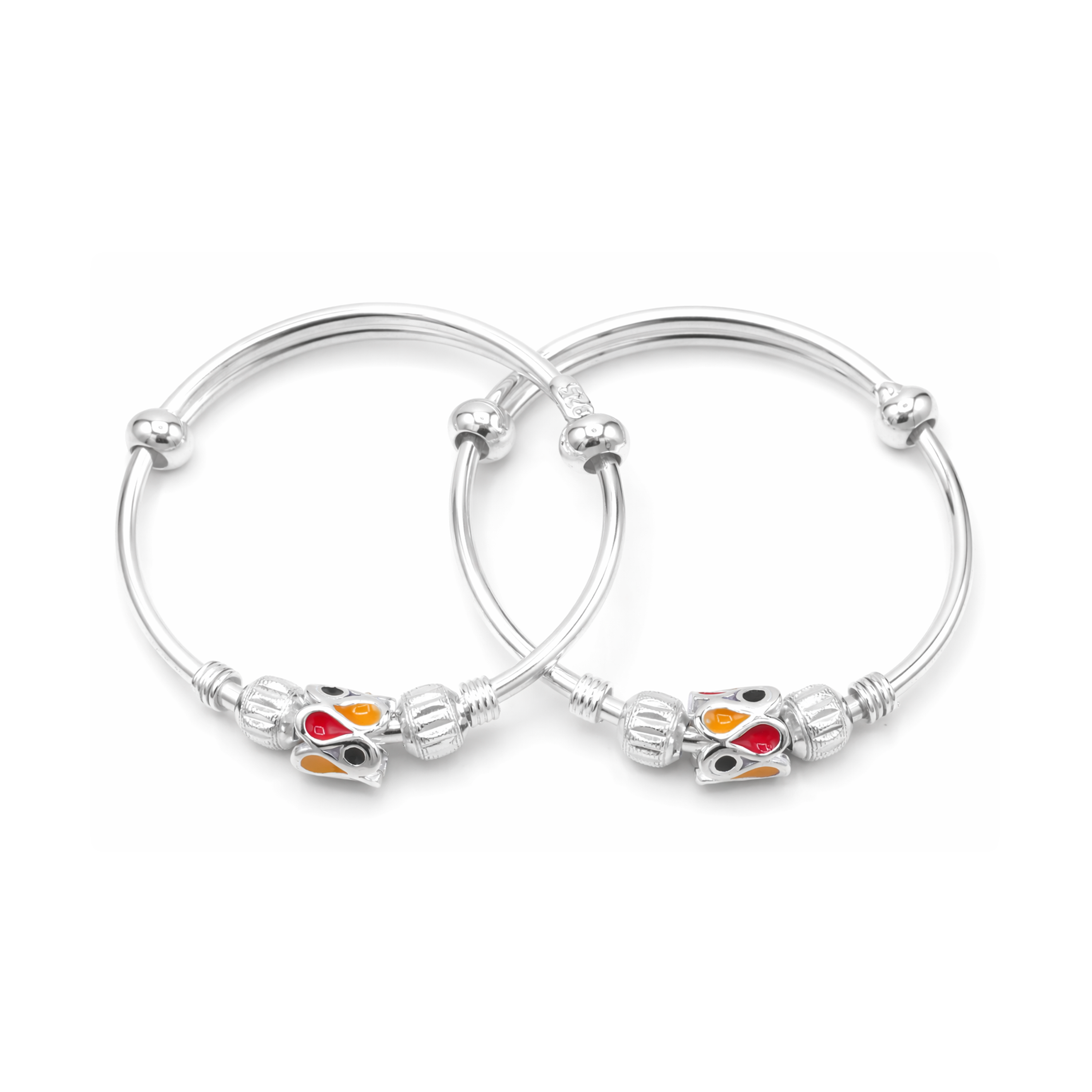Silver Meenakari Motif Baby Kadas - Set of 2