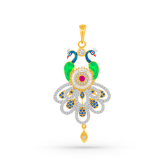 22K Gold Elegant Peacock Pendant with Earrings Set