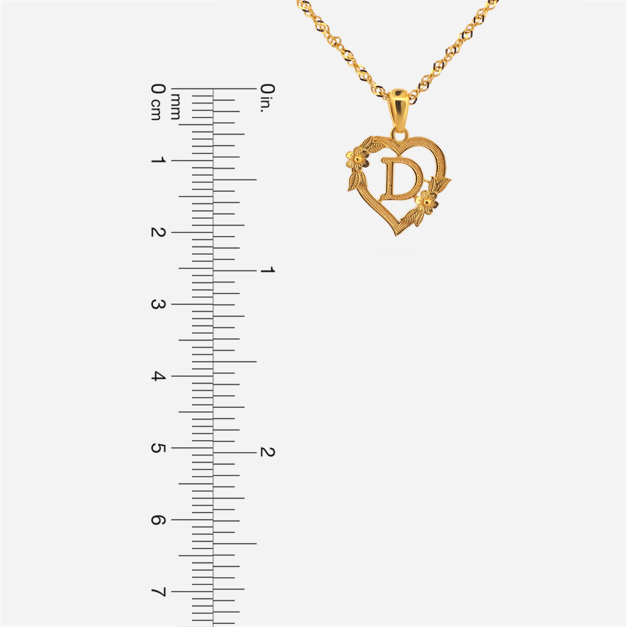 22K Gold Heart "D" Initial Pendant