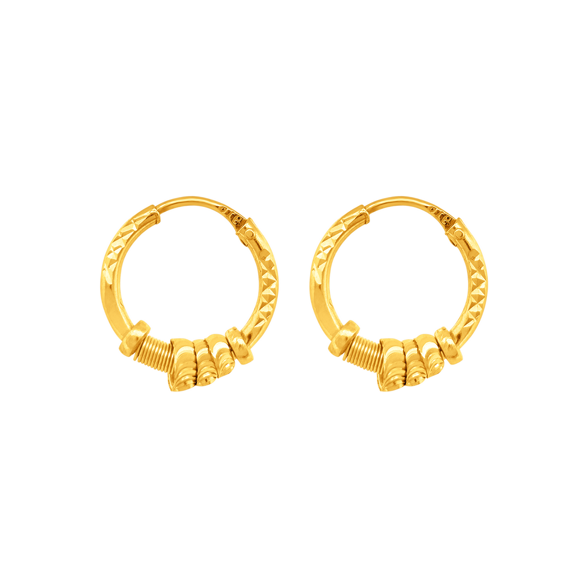 22K Gold Bali Hoop Earrings Earrings