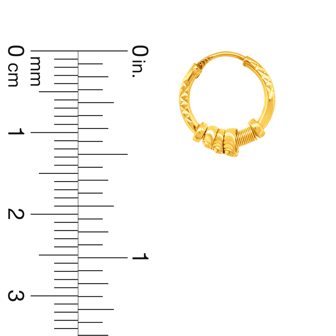 22K Gold Bali Hoop Earrings Earrings