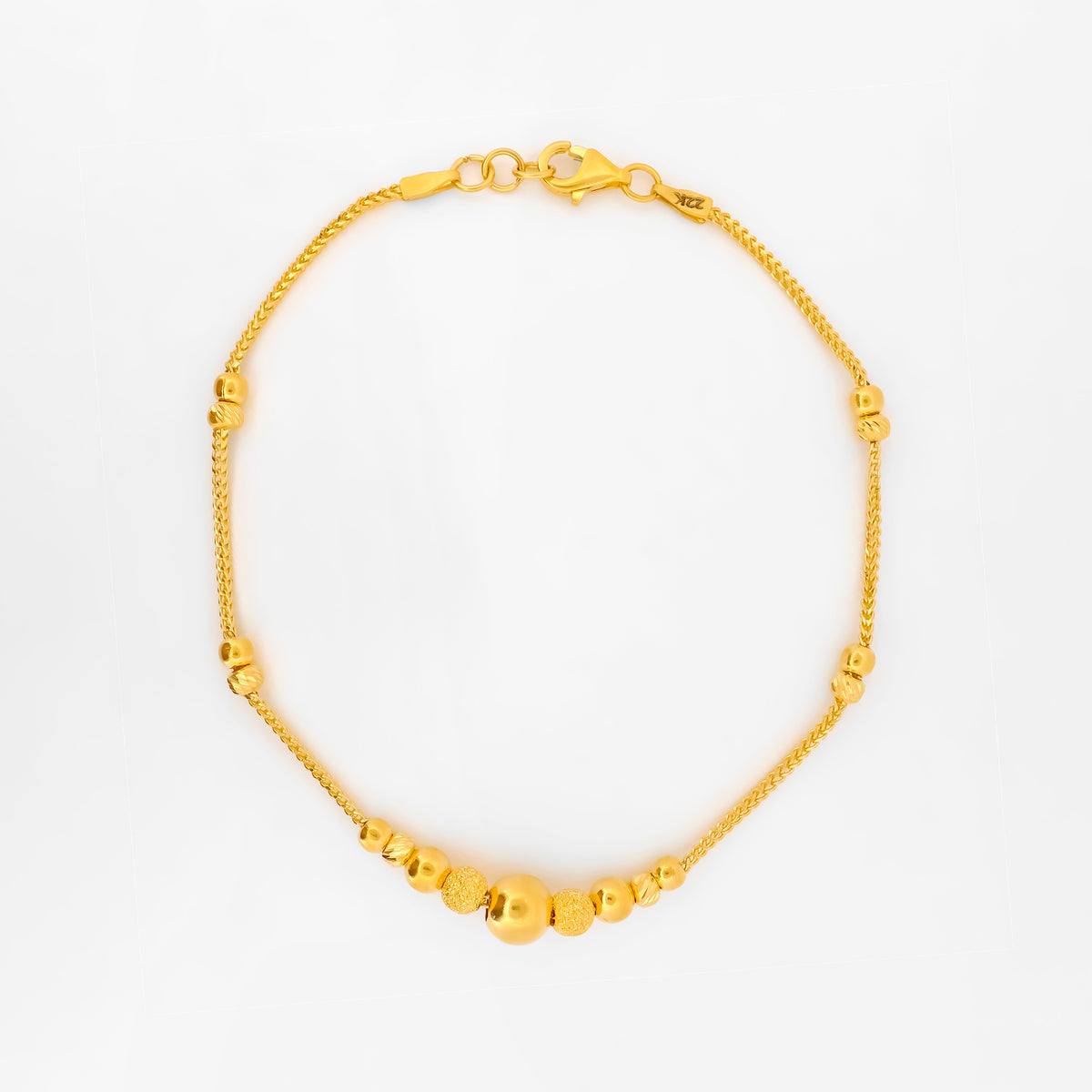 22K Gold Beaded Bracelet 7.25"