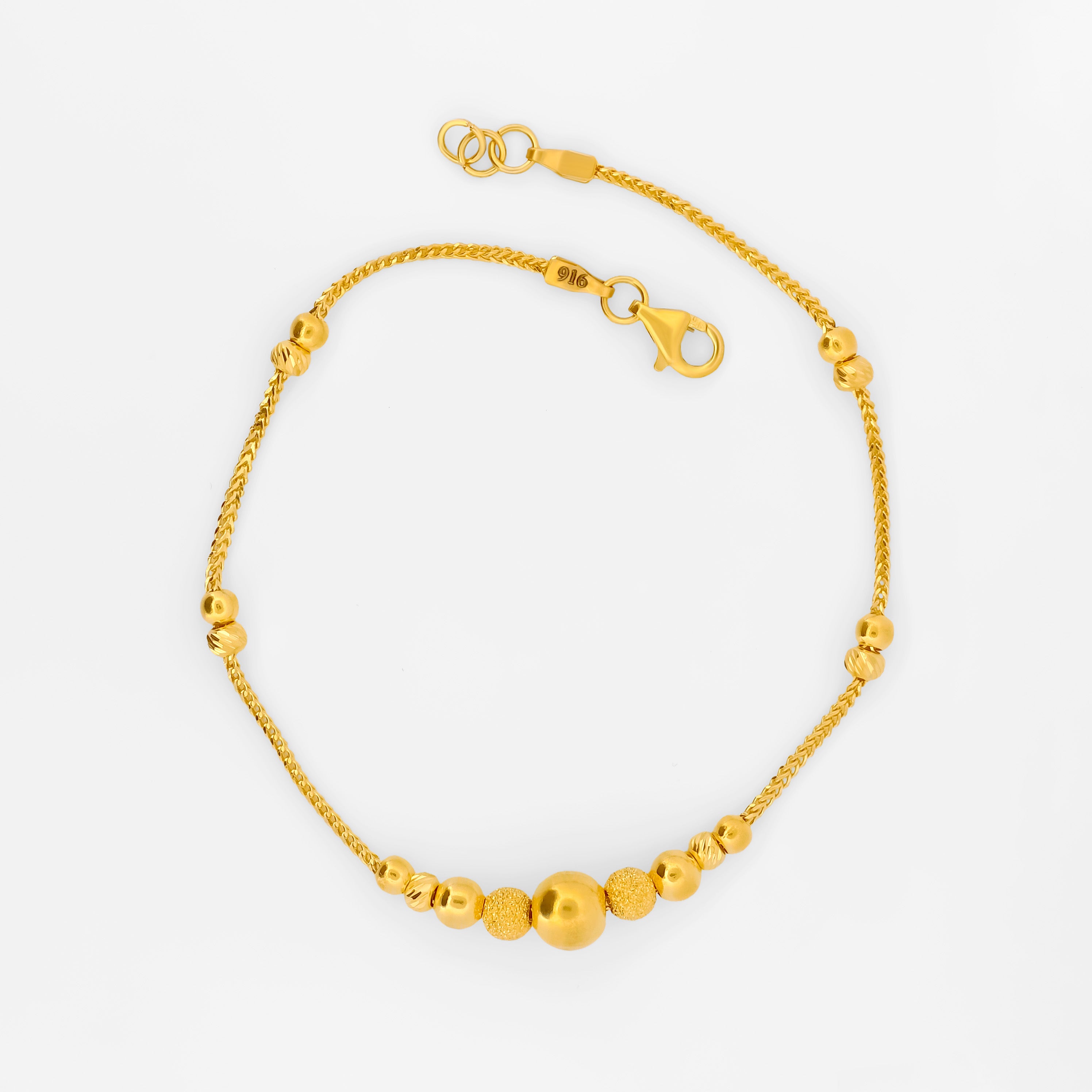 22K Gold Beaded Bracelet 7.25"