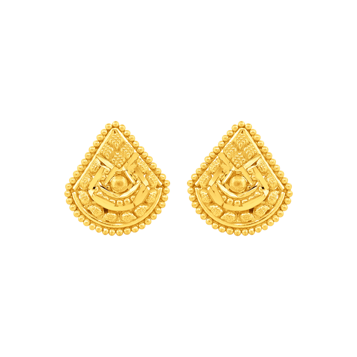 22K Gold Regal Teardrop Stud Earrings