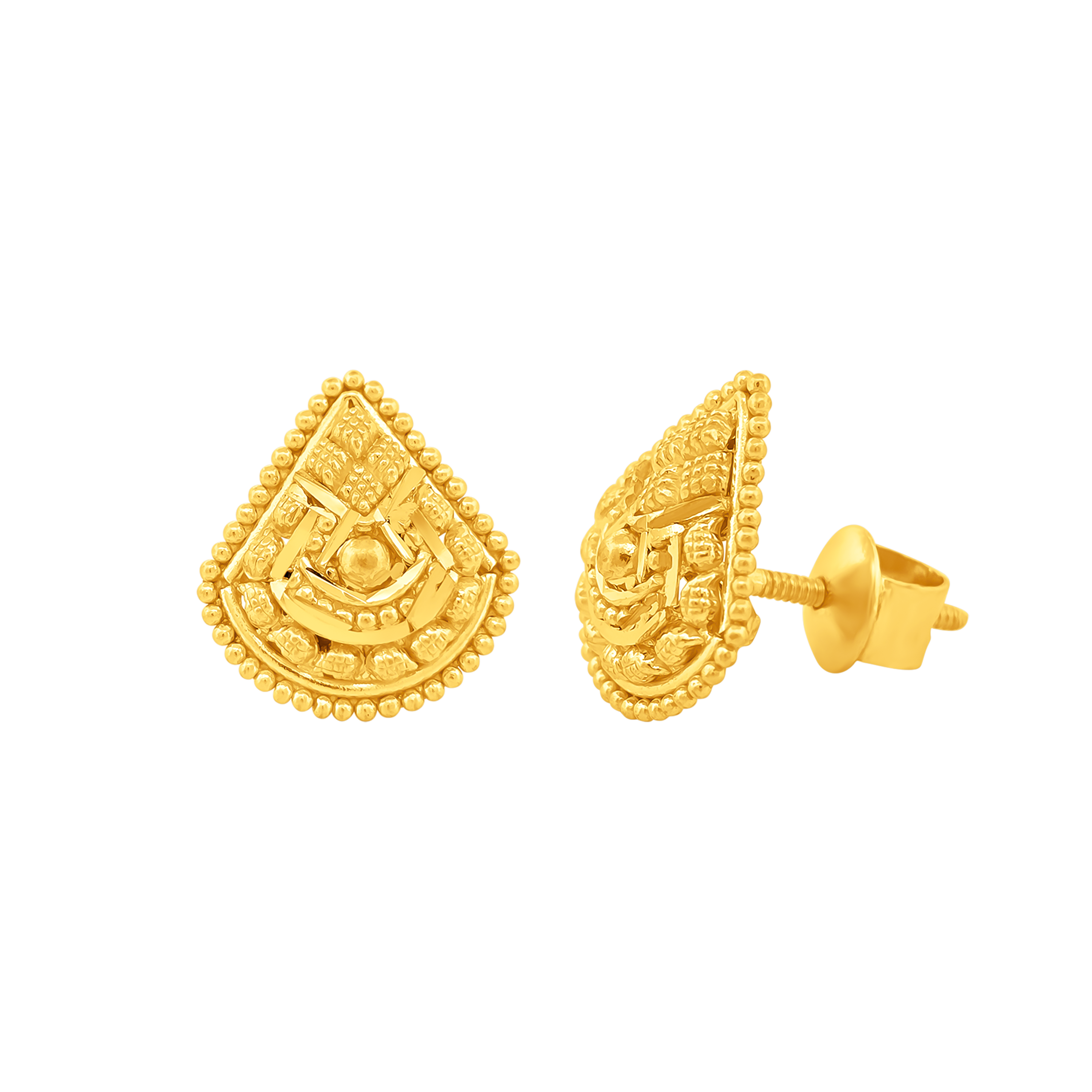 22K Gold Regal Teardrop Stud Earrings
