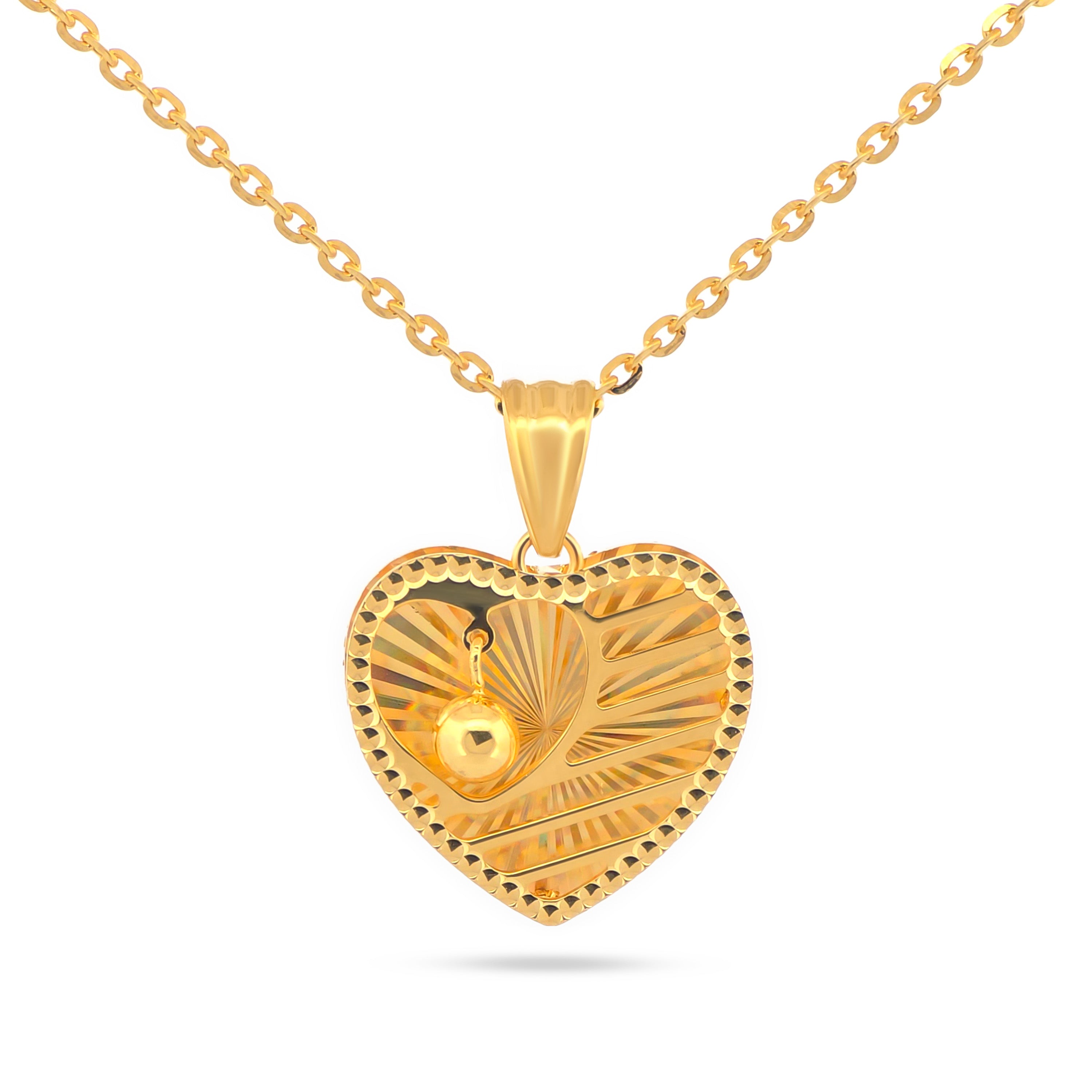 22K Gold Heart Drop Bell Pendant