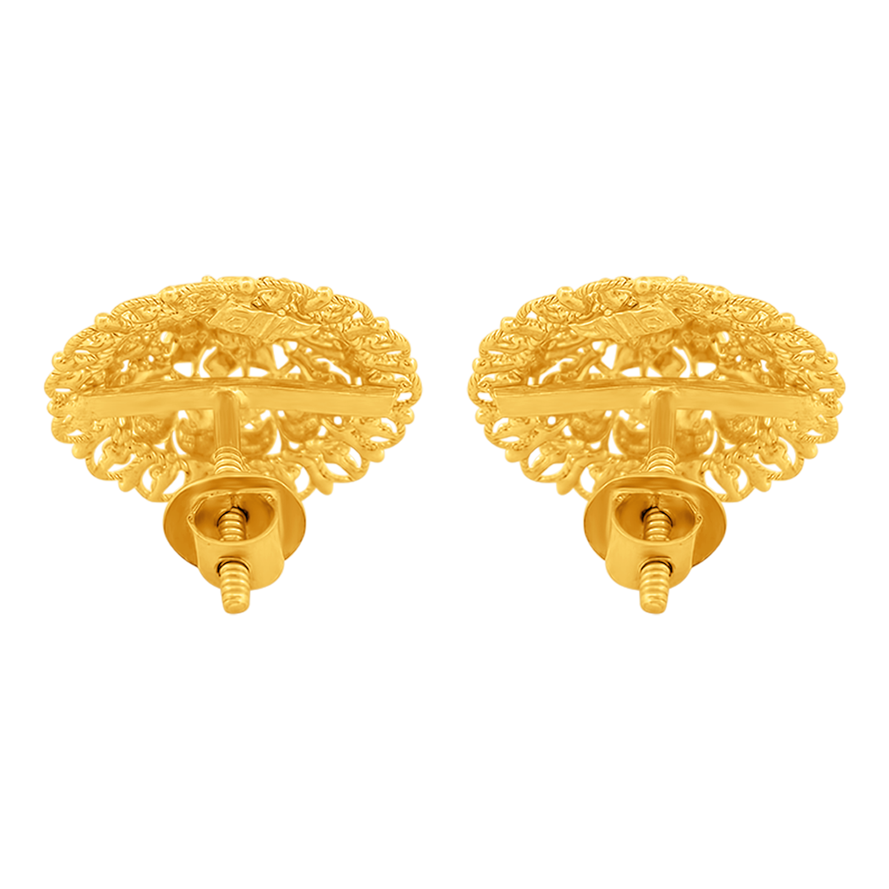 22K Gold Ornate Floral Stud Earrings