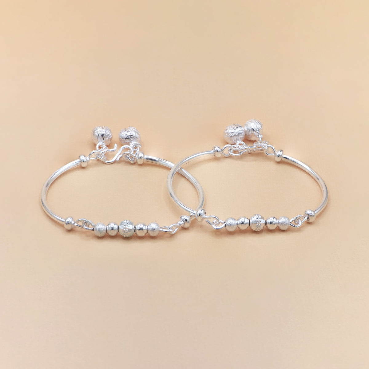 Silver Textured Bead Kids Bracelets - Set of 2