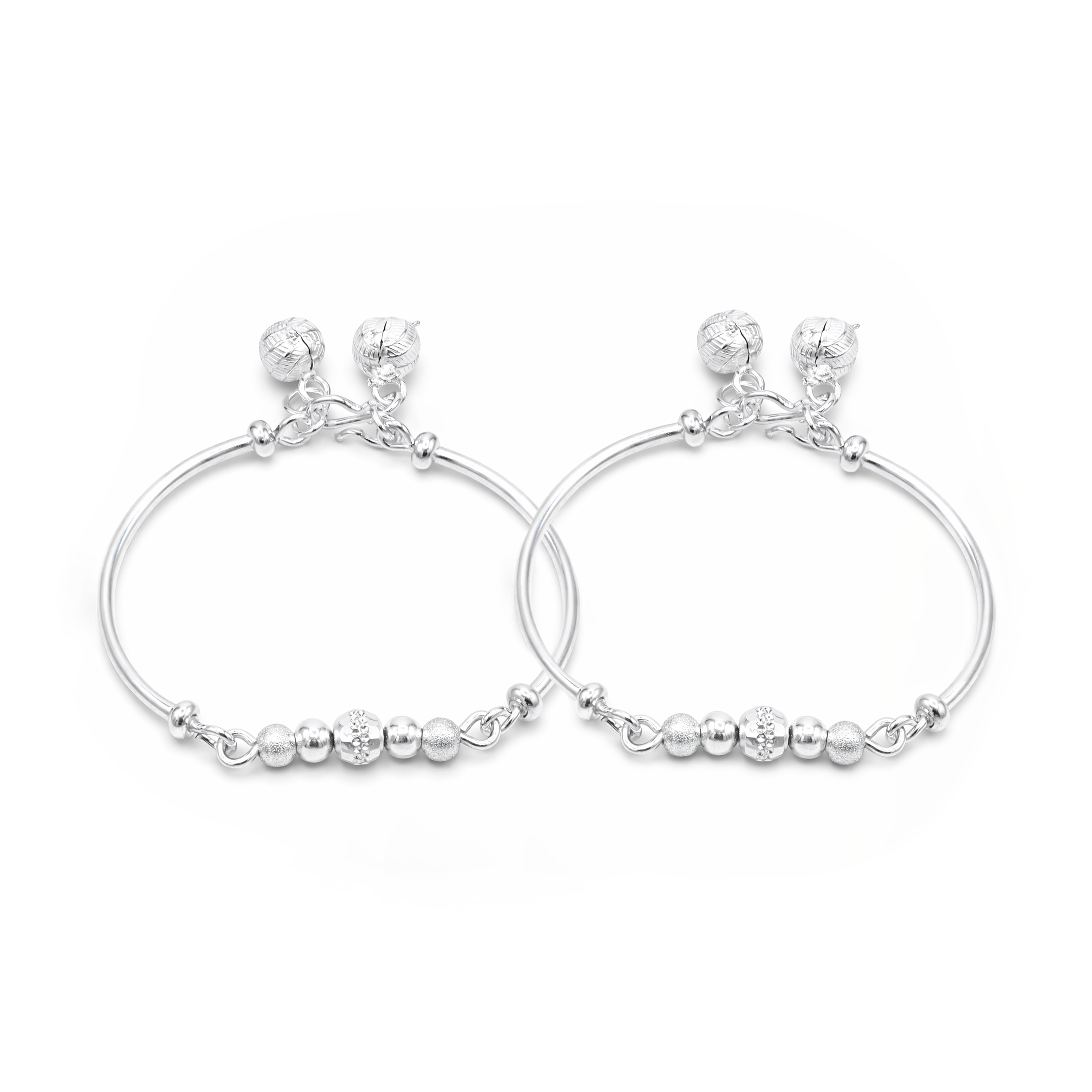 Silver Textured Bead Kids Bracelets - Set of 2