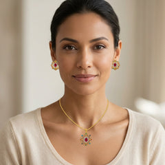 22K Gold Multicolor Pendant with Earrings Set