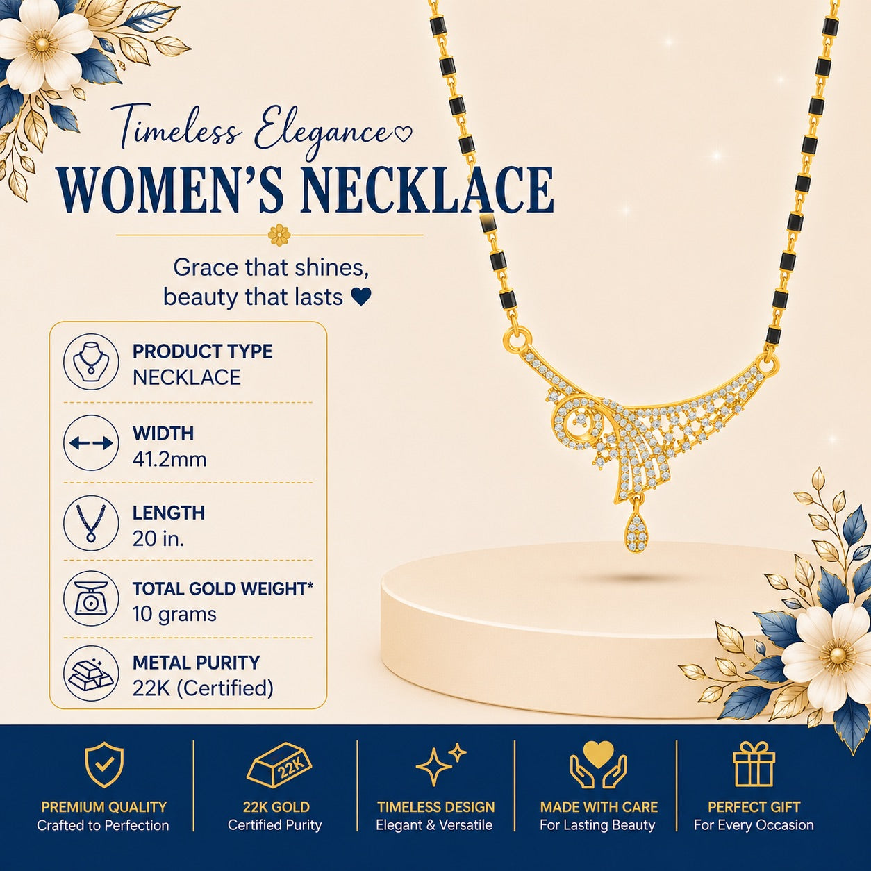 22K Gold Radiant Peacock-Inspired Mangalsutra Necklace