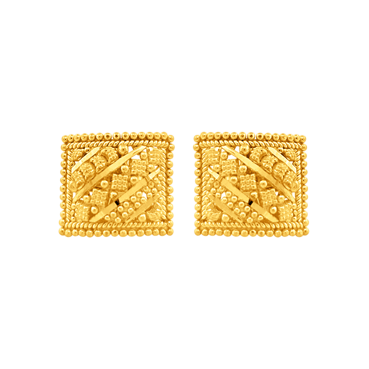 22K Gold Regal Square Stud Earrings