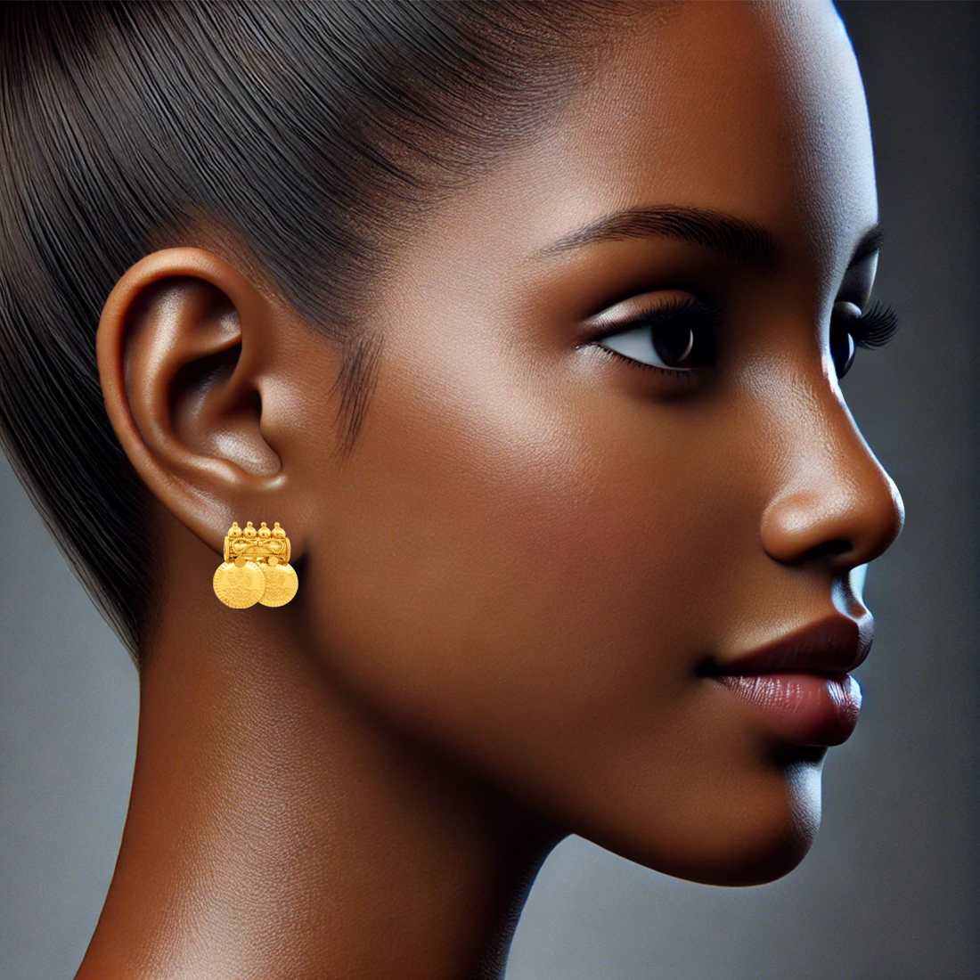 22K Gold Traditional Lakshmi Coin Earrings