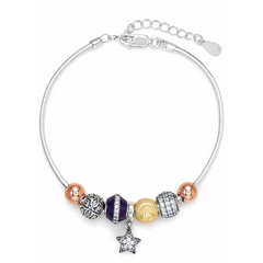 Silver Purple Crystal Star Charm Bracelet