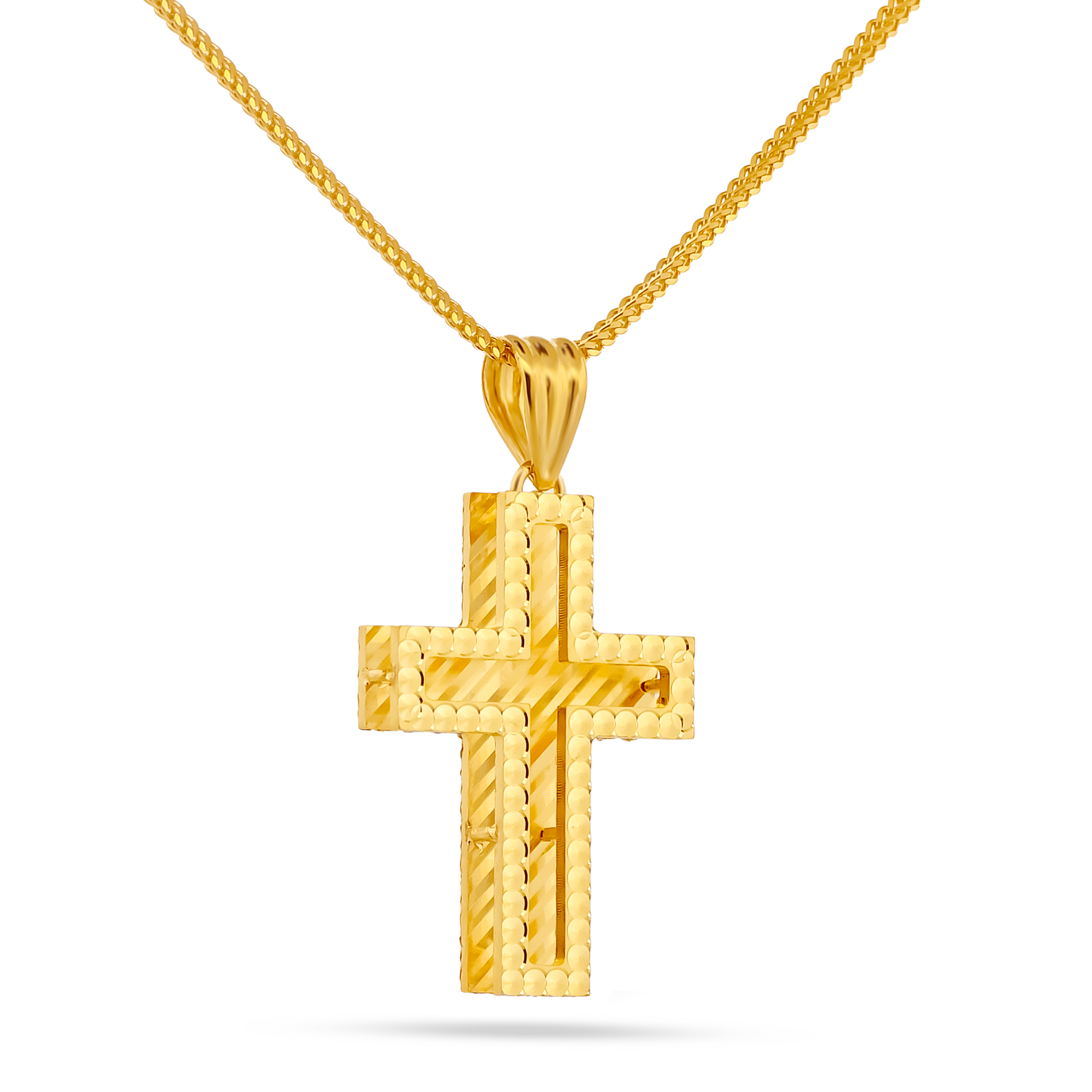 22K Gold 3D Rainbow Cross Pendant