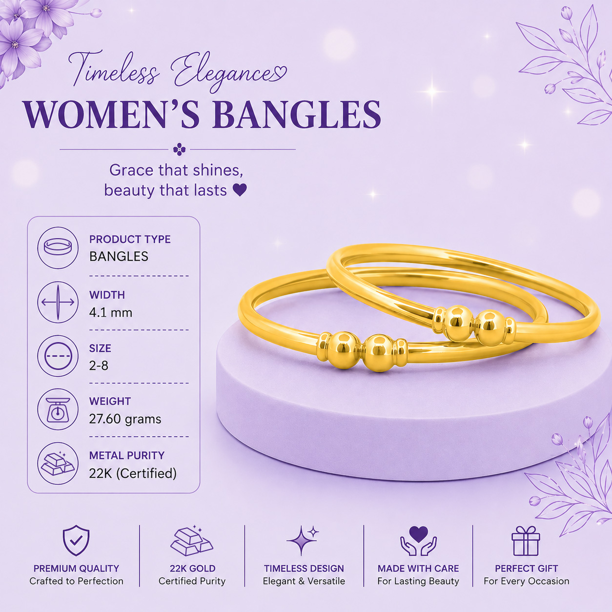 22K Gold Mesmerizing Pipe Bangles