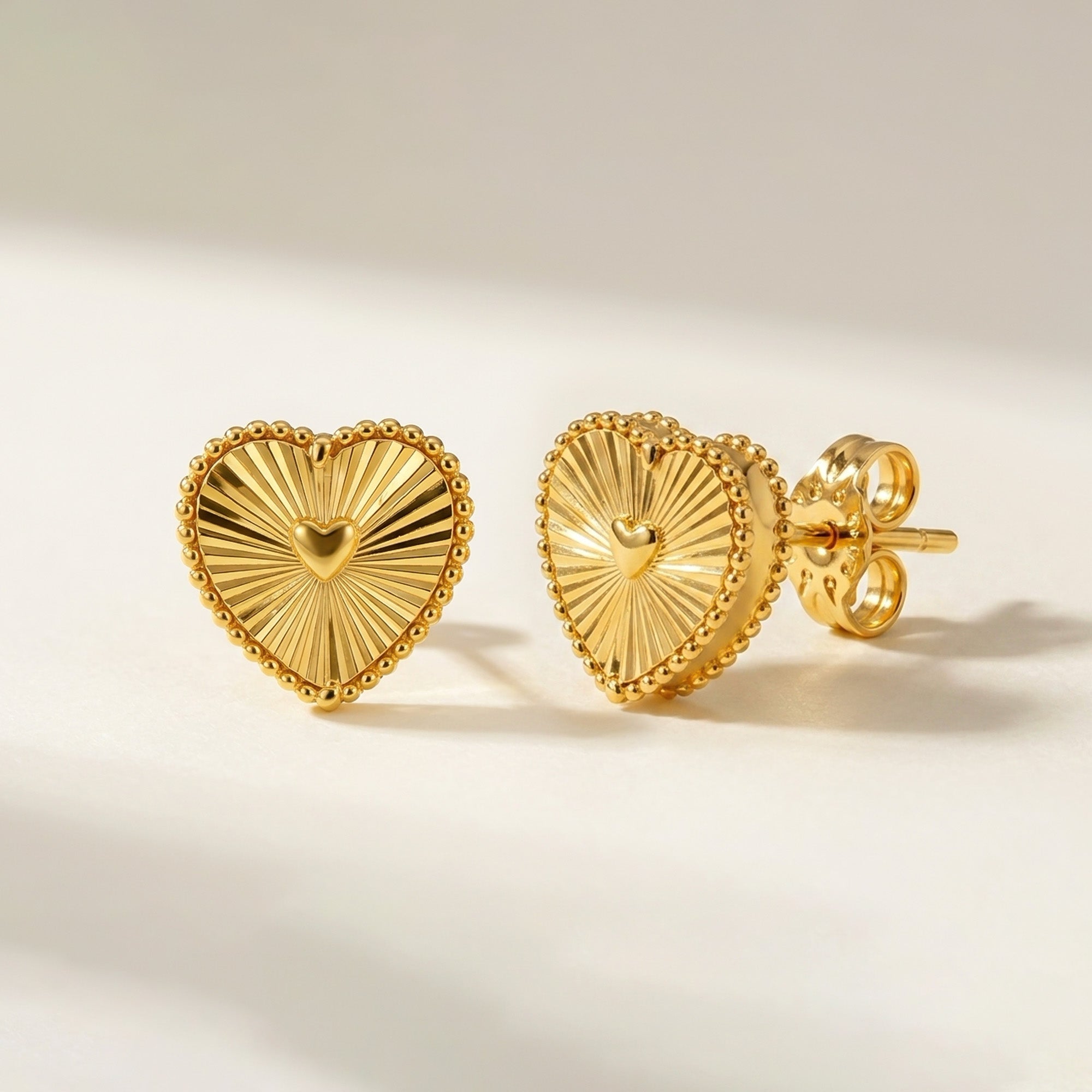 22K Gold Radiant Heart Pendant with Earrings Set