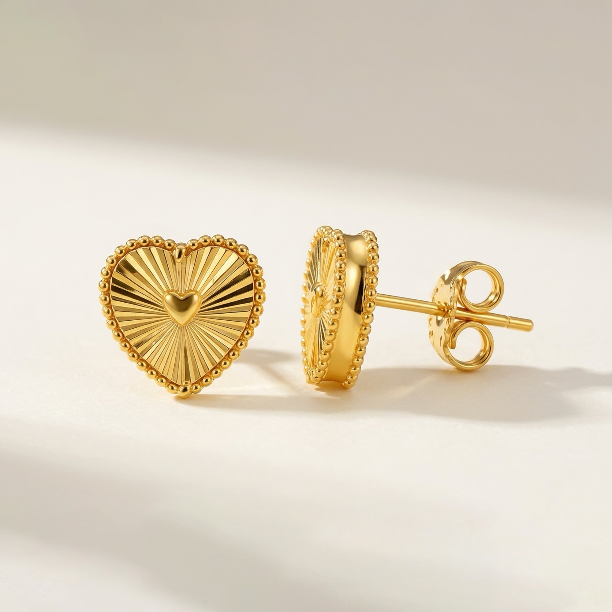 22K Gold Radiant Heart Pendant with Earrings Set