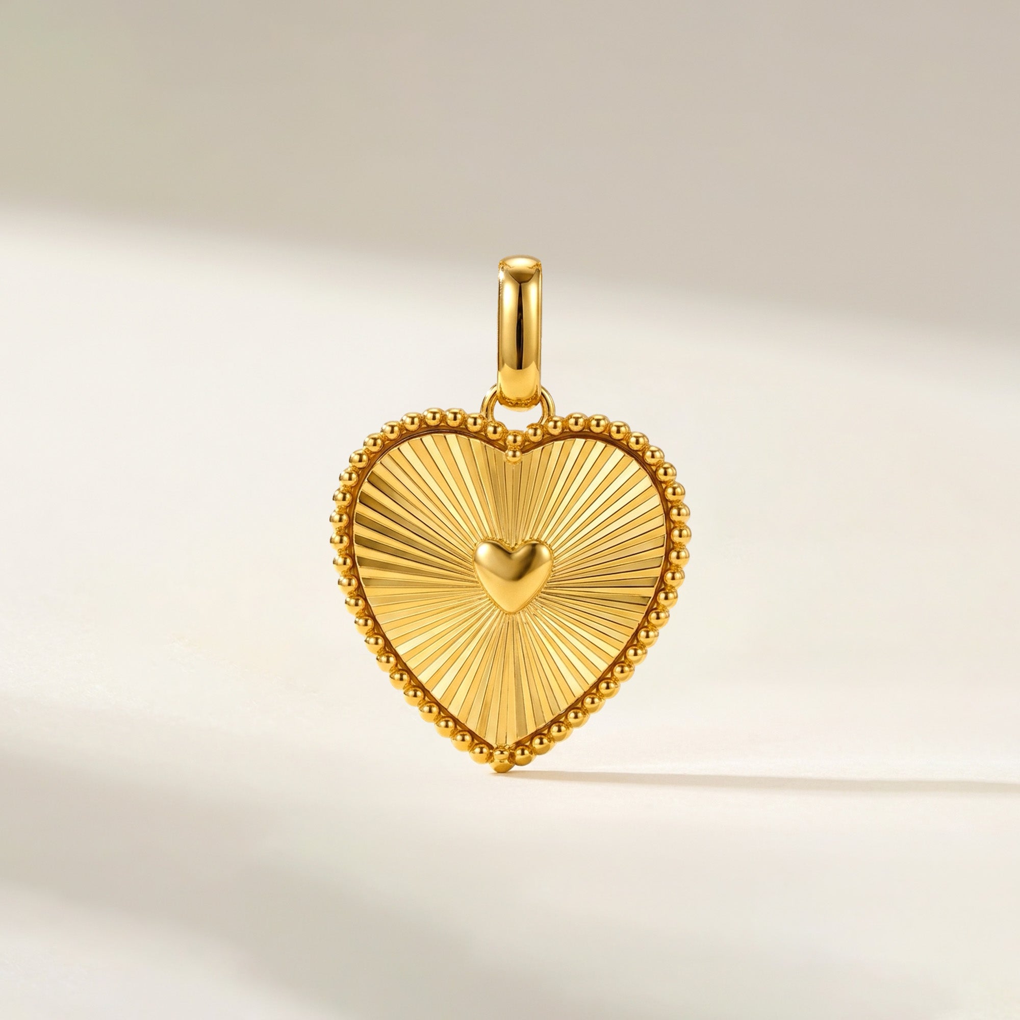 22K Gold Radiant Heart Pendant with Earrings Set