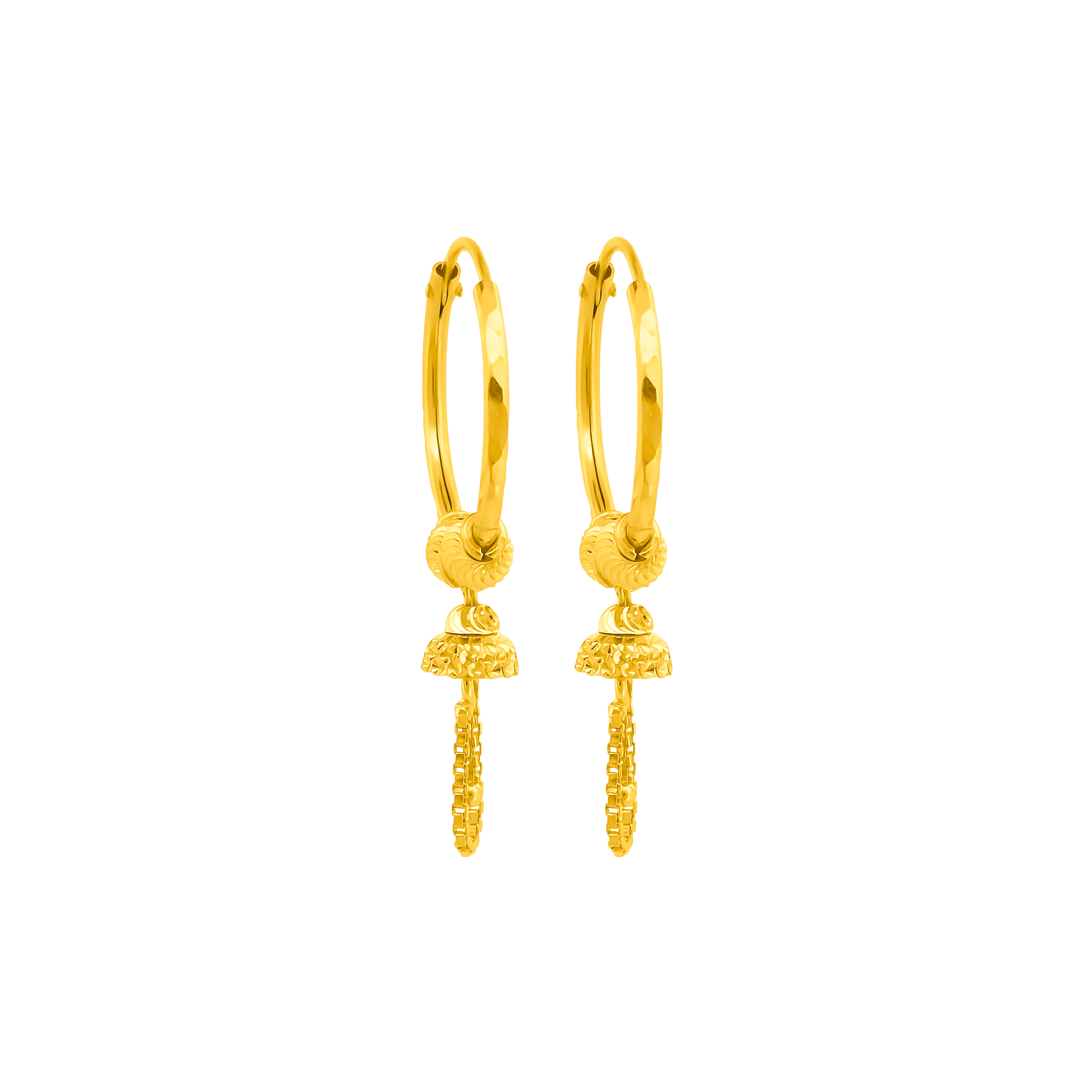 22K Gold Dual Charm Dangle Earrings