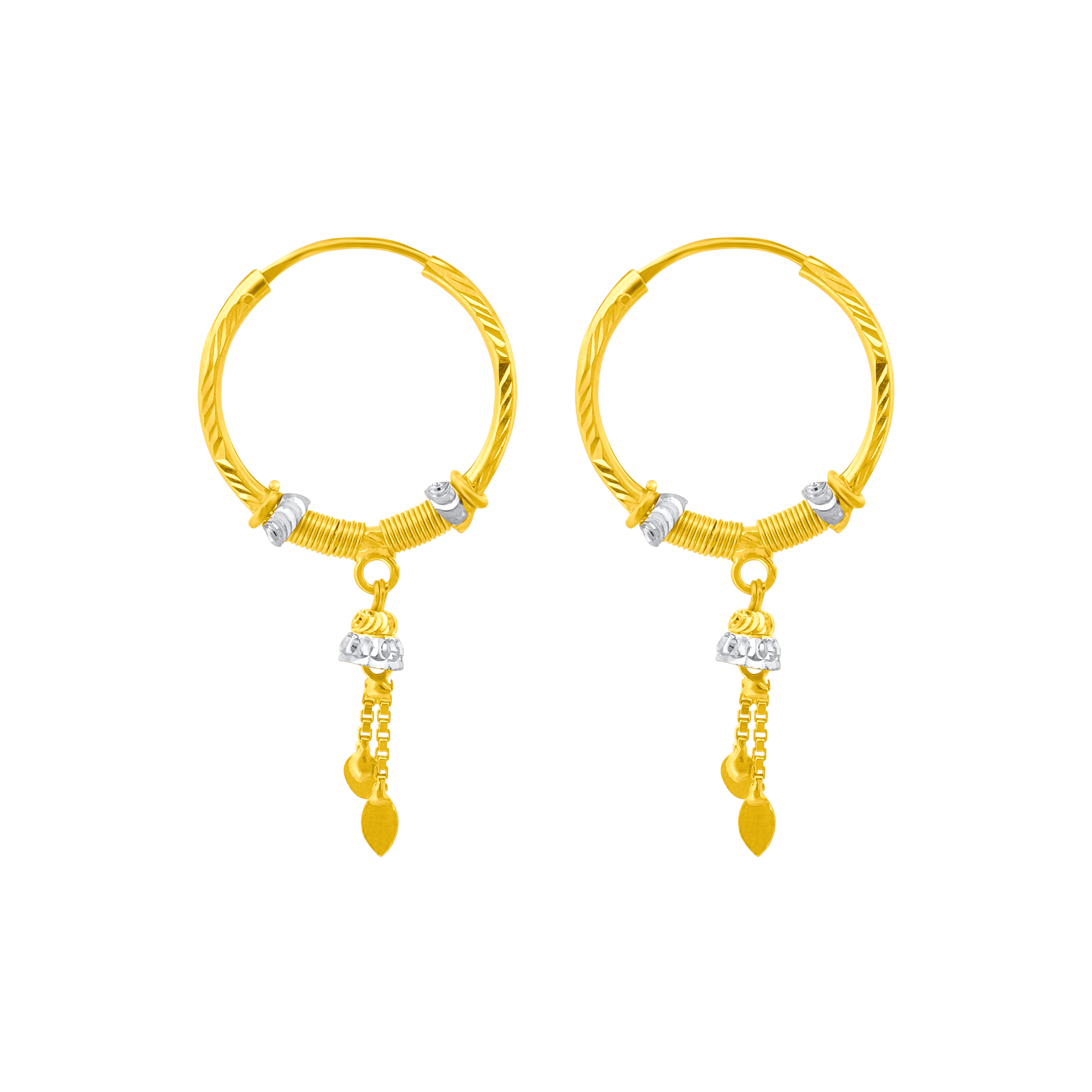 22K Gold Crystal Accent Dangle Earrings