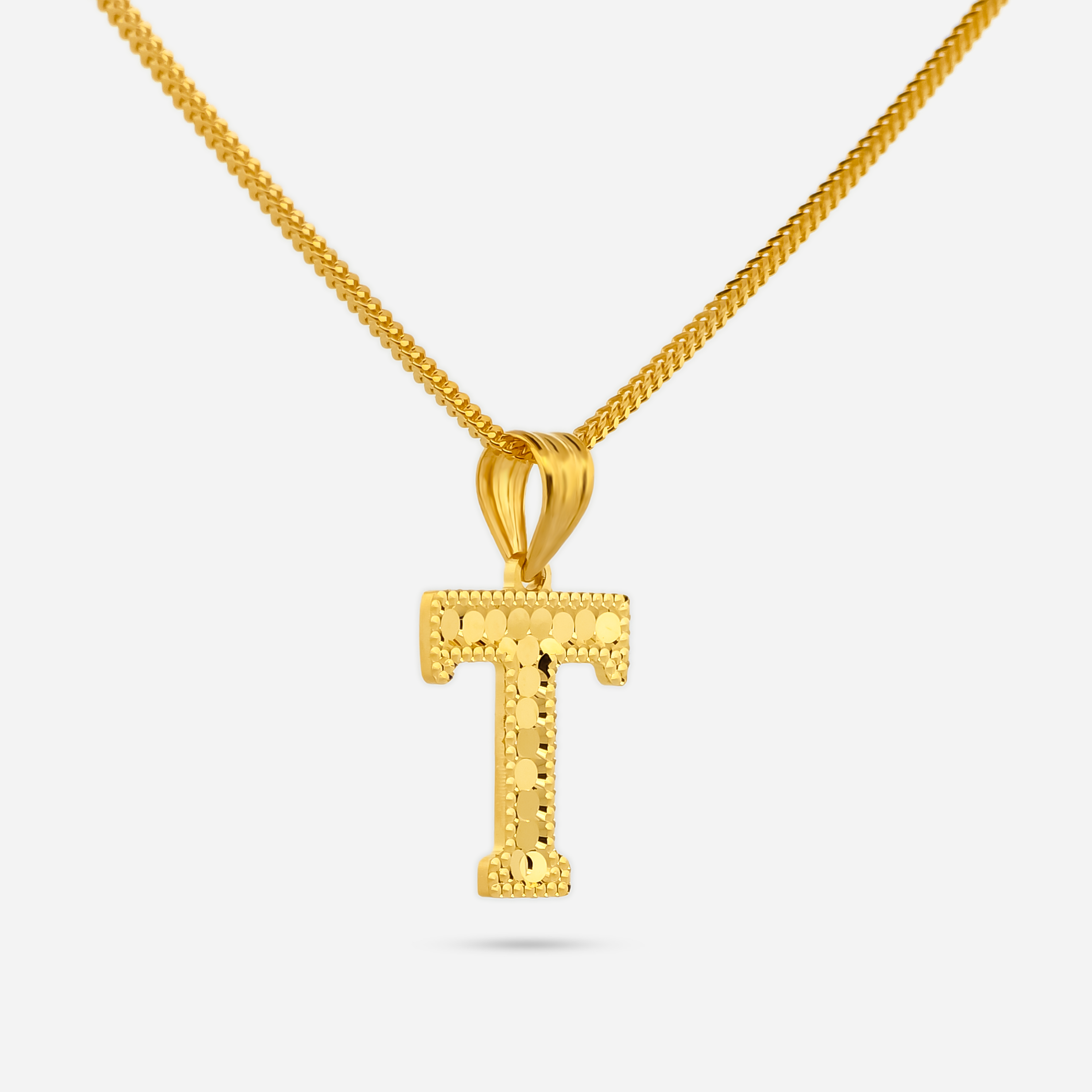 22K Gold Initial Letter 'T' Necklace Charm Pendant
