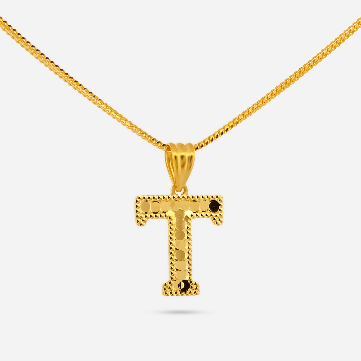 22K Gold Initial Letter 'T' Necklace Charm Pendant