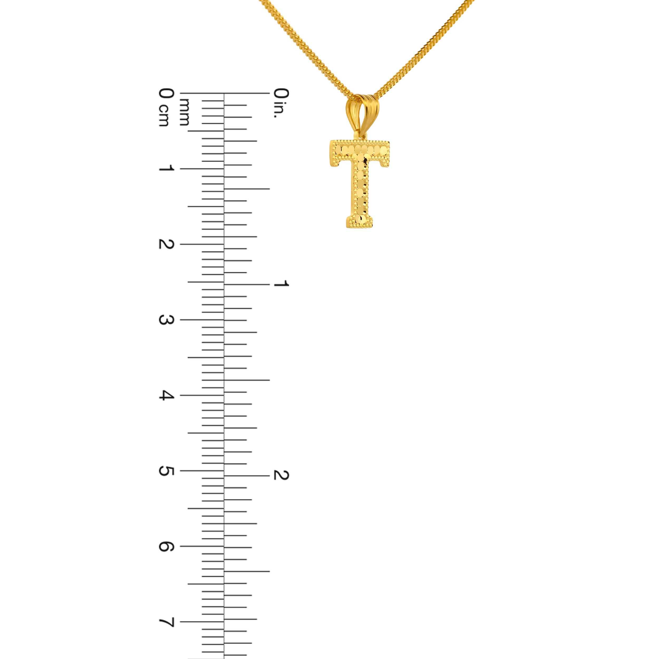 22K Gold Initial Letter 'T' Necklace Charm Pendant