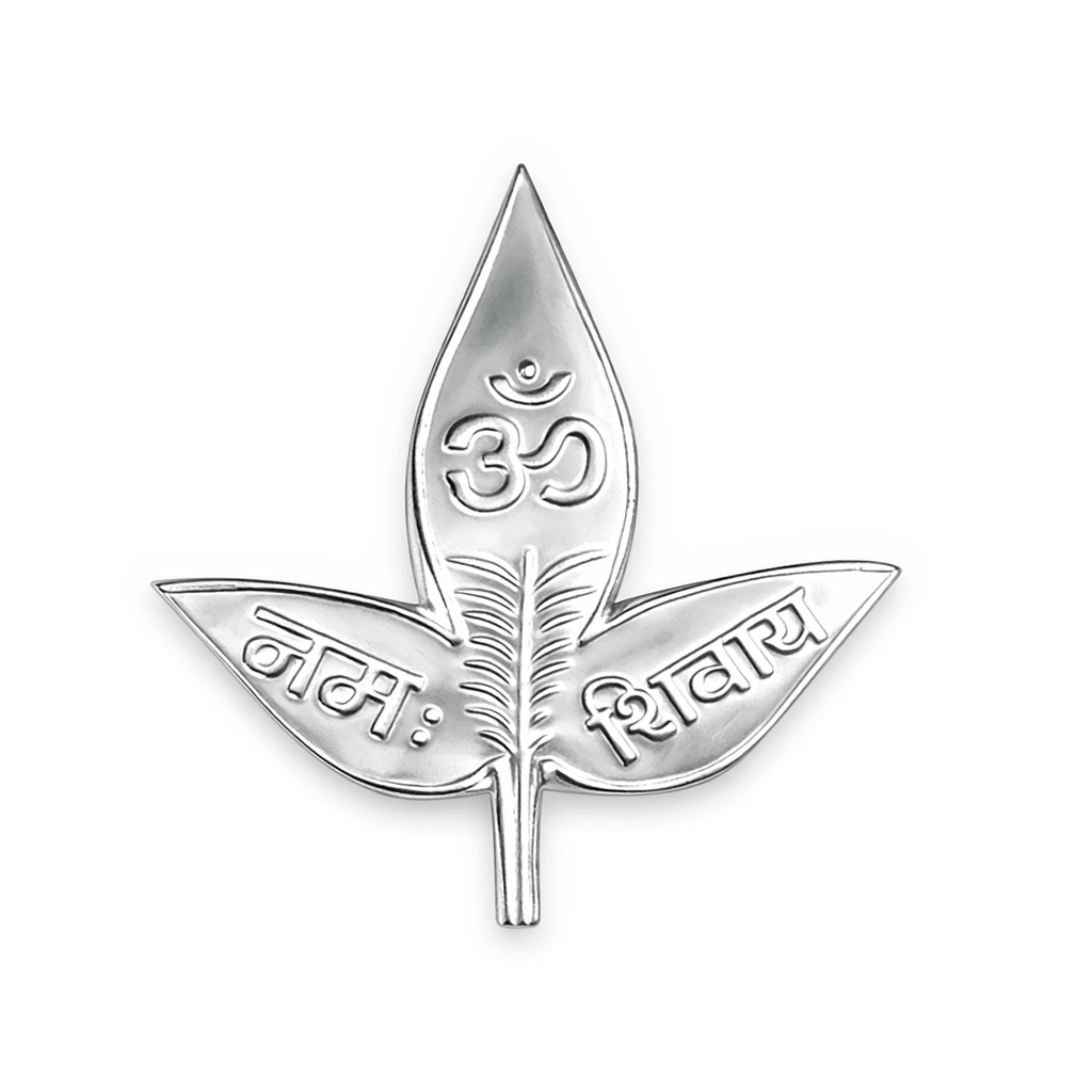 Silver “Om Namah Shivaya” Bilva Leaf for Shiva Pooja
