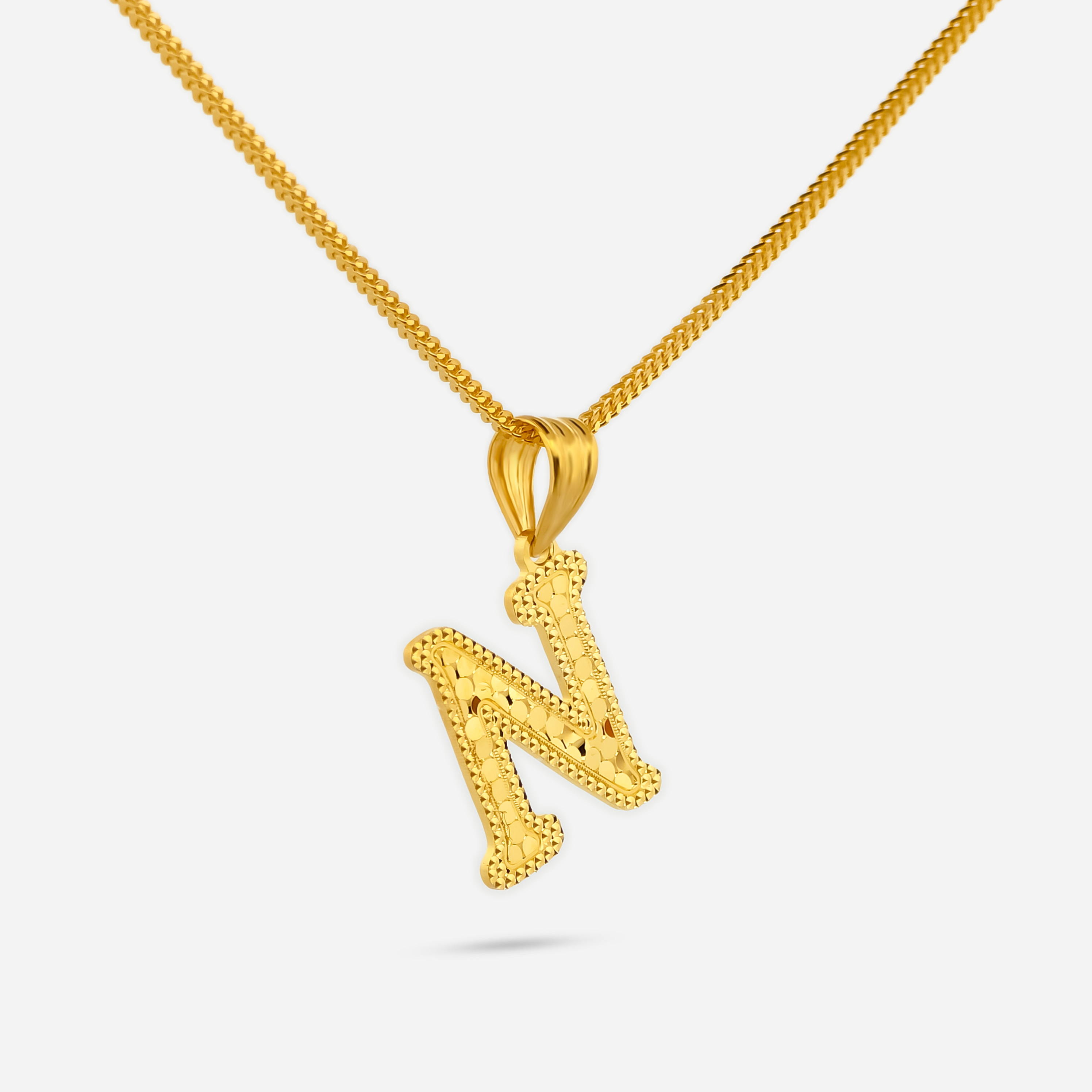 22K Gold Initial Letter 'N' Necklace Charm Pendant
