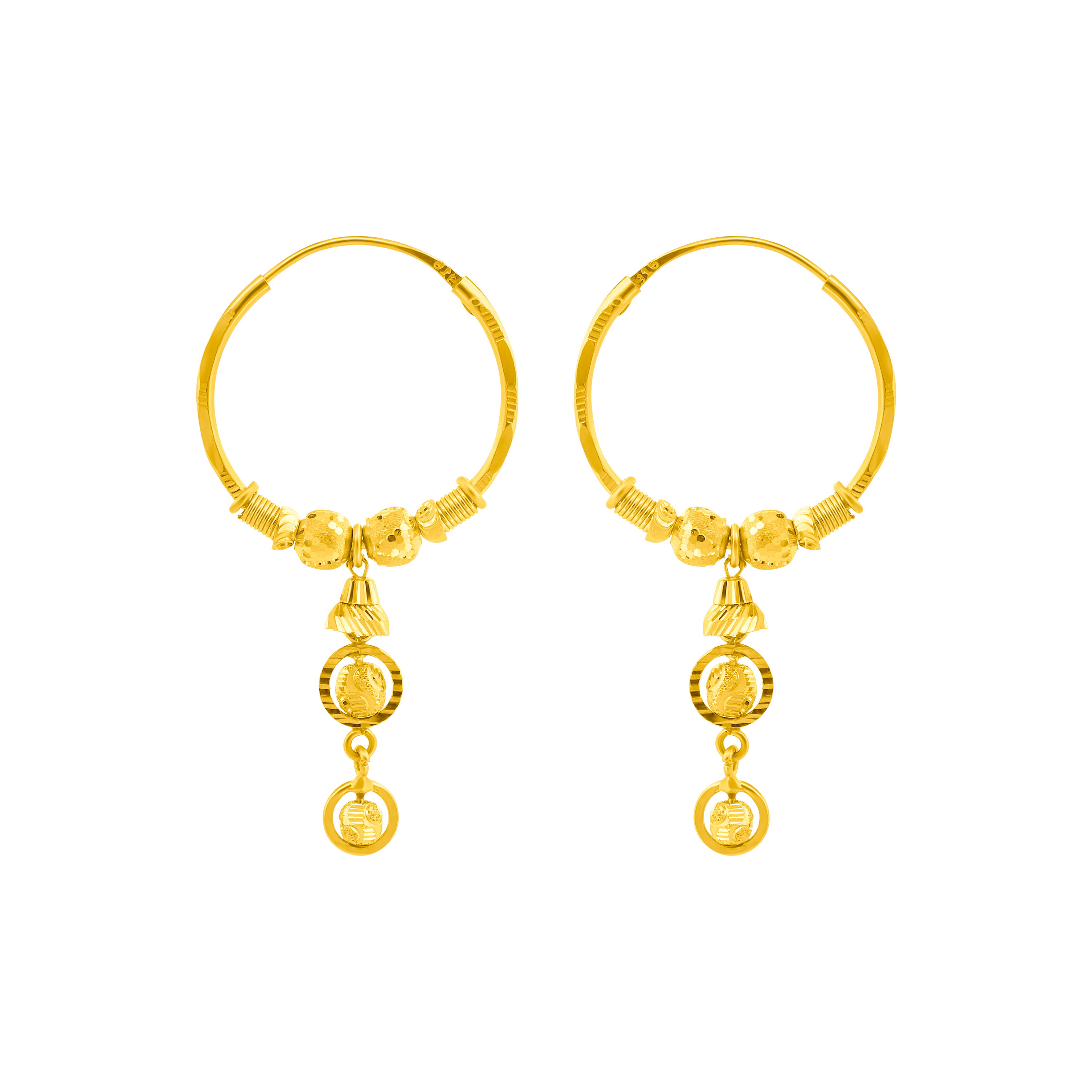 22K Gold Multi-Charm Hoop Earrings
