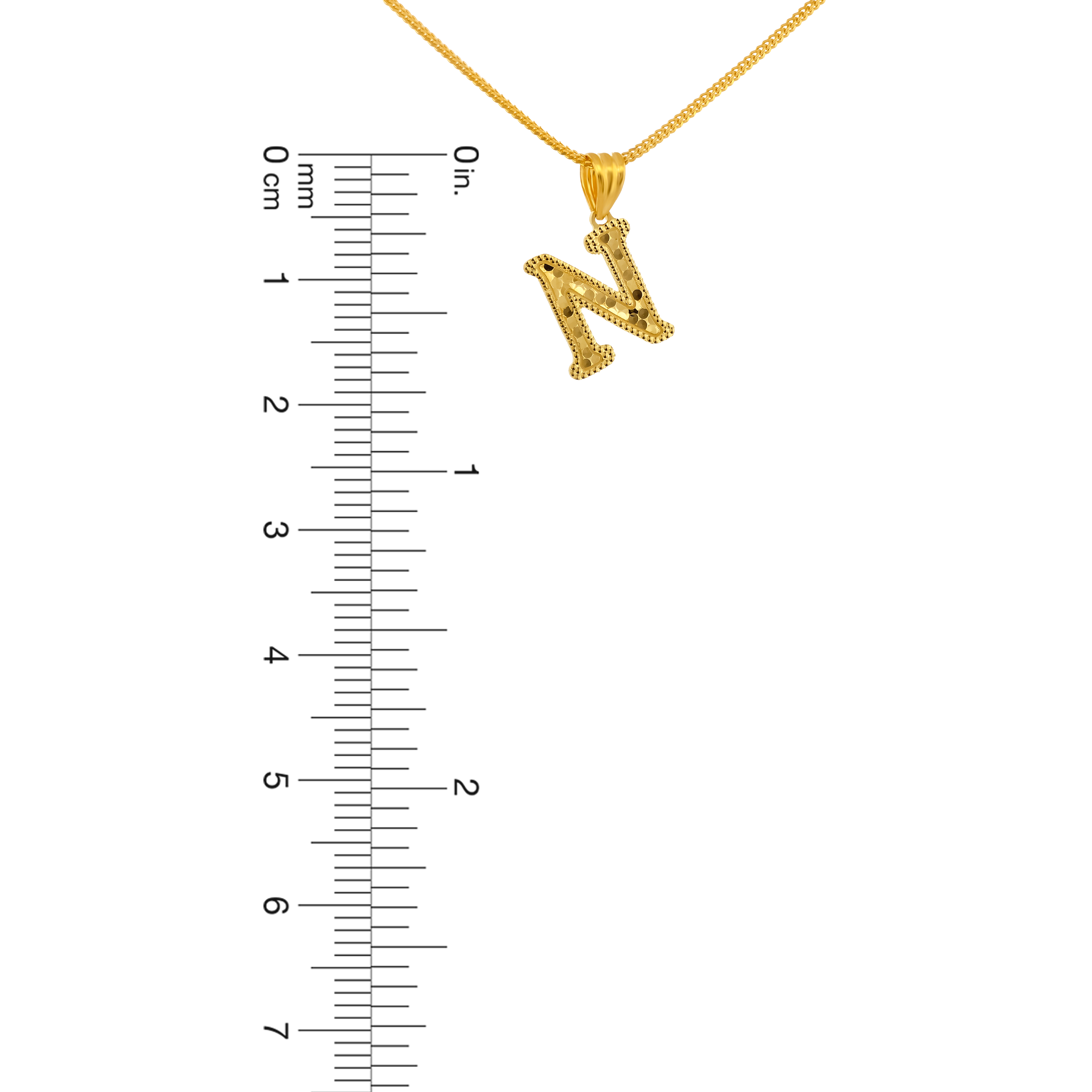 22K Gold Initial Letter 'N' Necklace Charm Pendant