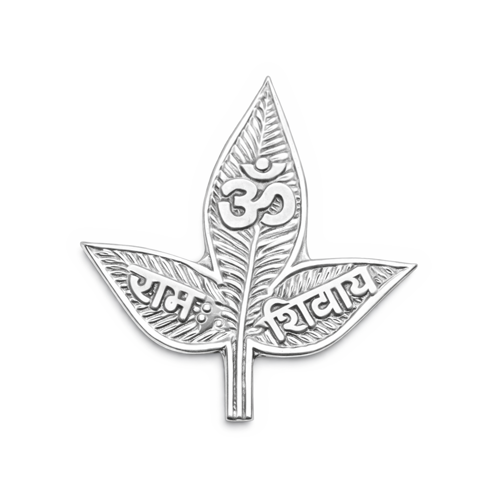 Silver “Om Namah Shivaya” Bilva Leaf for Shiva Pooja