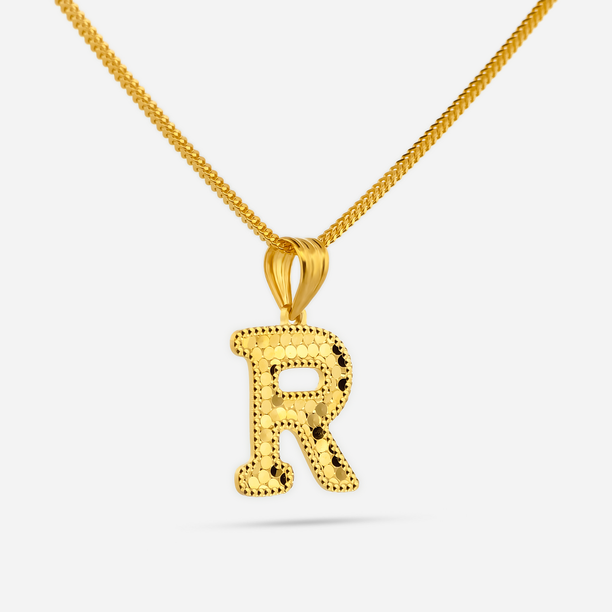 22K Gold Initial Letter 'R' Necklace Charm Pendant