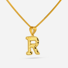 22K Gold Initial Letter 'R' Necklace Charm Pendant