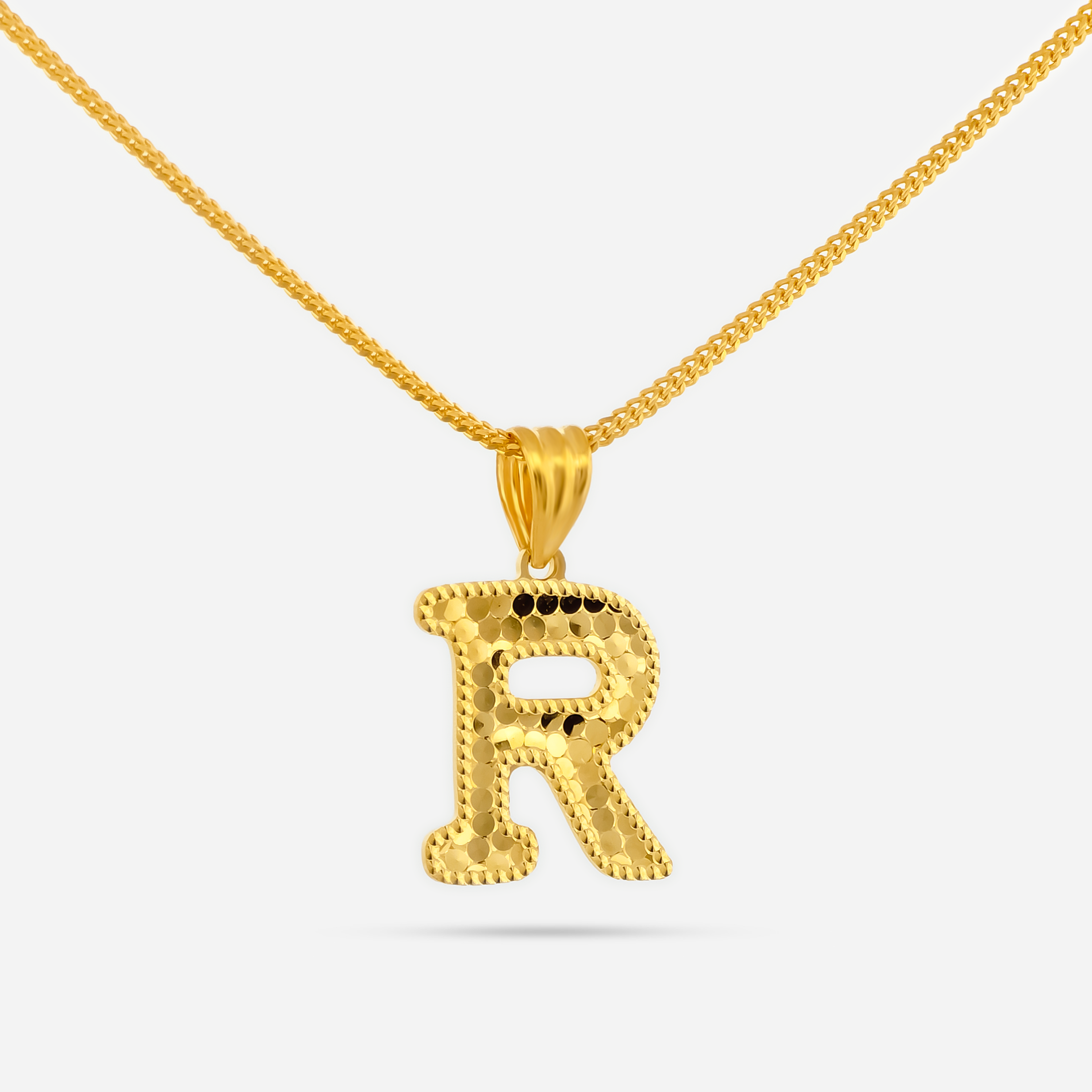 22K Gold Initial Letter 'R' Necklace Charm Pendant