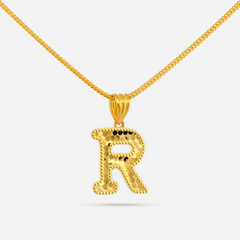 22K Gold Initial Letter 'R' Necklace Charm Pendant