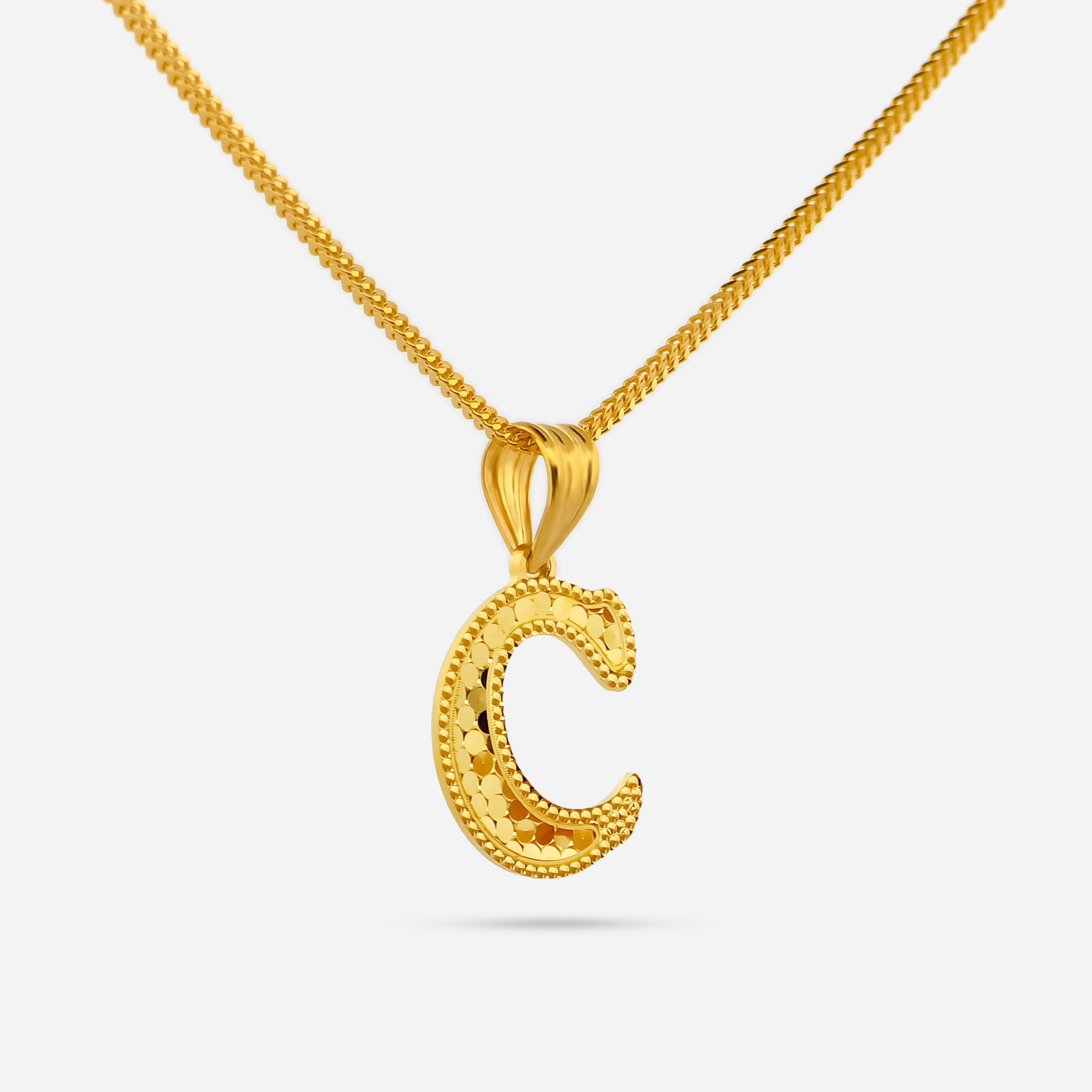 22K Gold Initial Letter 'C' Necklace Charm Pendant