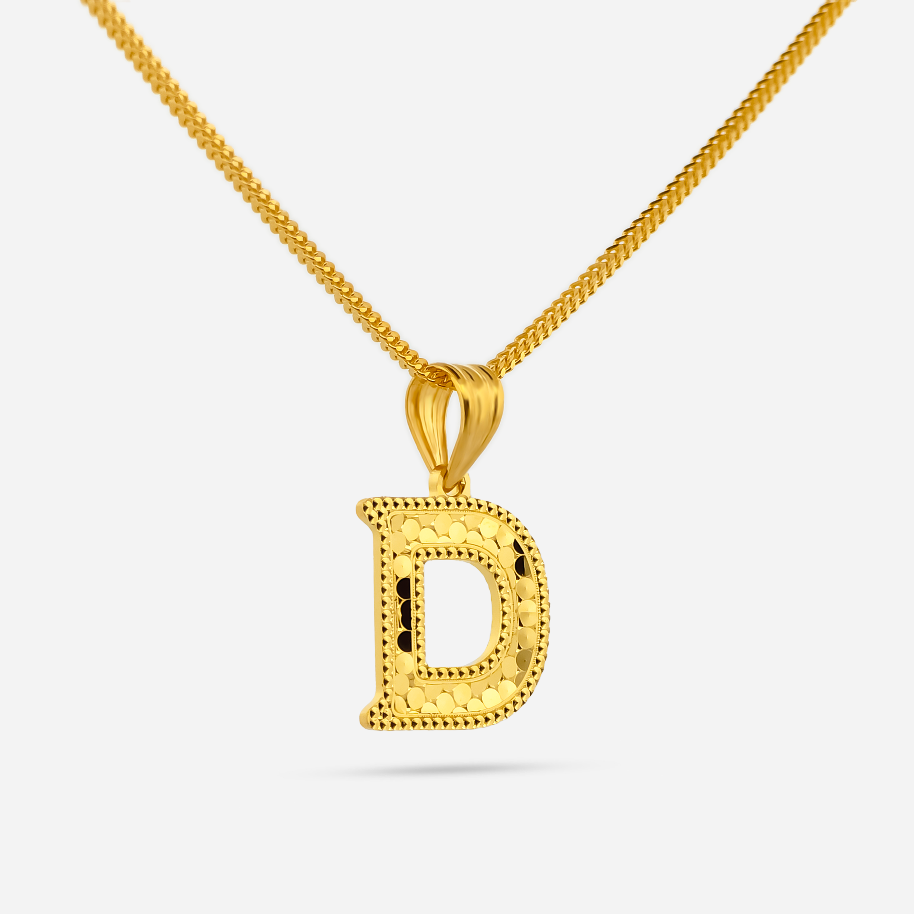 22K Gold Initial Letter 'D' Necklace Charm Pendant