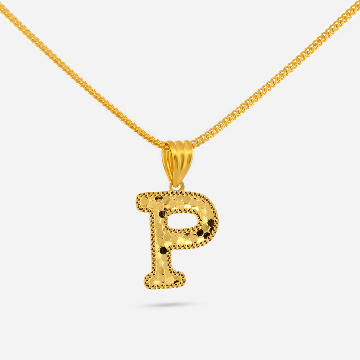 22K Gold Initial Letter 'P' Necklace Charm Pendant