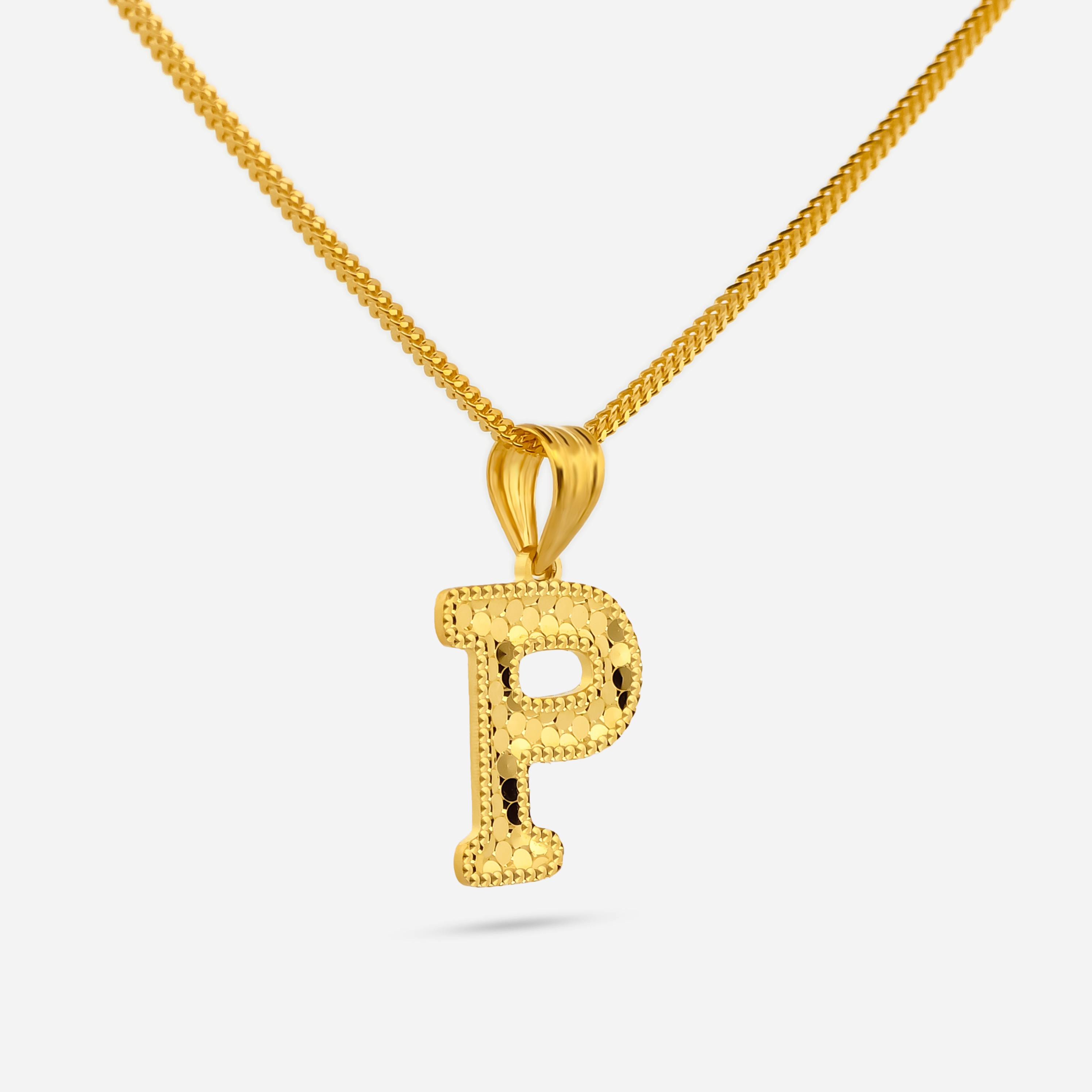 22K Gold Initial Letter 'P' Necklace Charm Pendant