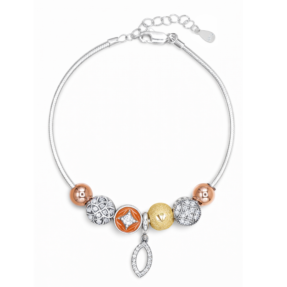 Silver Orange Star Leaf Charm Bracelet